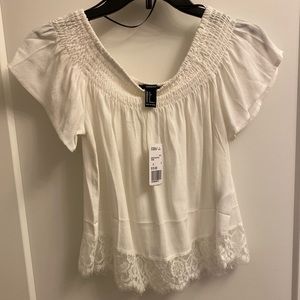 Cute over the shoulder white lace top